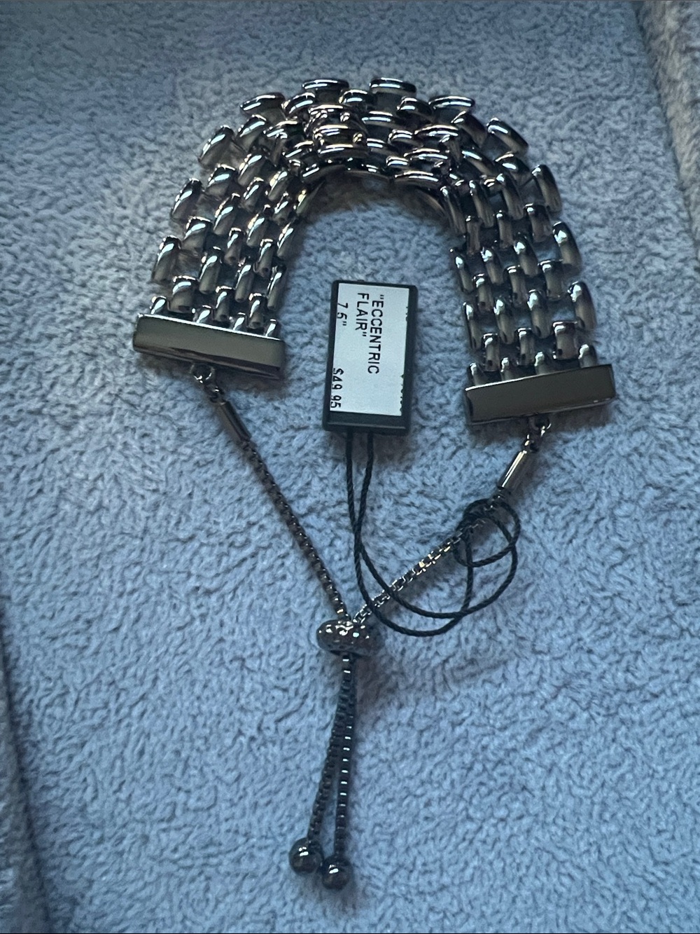 Eccentric Flair Hematite Multi-Row Chain Bracelet with Slide Closure